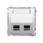 Simon Basic WMUK-P2xP0x-1013 Pokrywa gniazd teleinformatycznych na wkłady RJ typu: Panduit, skośna podwójna z polem opisowym. Montaż do puszki na wkręty; biały