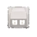 Simon Basic WMUK-P2xP0x-1013 Pokrywa gniazd teleinformatycznych na wkłady RJ typu: Panduit, skośna podwójna z polem opisowym. Montaż do puszki na wkręty; biały