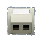 Simon Basic WMUK-P2xP0x-9013 Pokrywa gniazd teleinformatycznych na wkłady RJ typu: Panduit, skośna podwójna z polem opisowym. Montaż do puszki na wkręty; beż