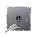 Simon Basic WMUL-0K04Px-j011 Łącznik chwilowy roletowy z kluczem, 3 pozycyjny, „I-0-II" 2 styki N/O. Możliwość wyjęcia klucza tylko w pozycji 0; stal inox