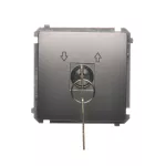 Simon Basic WMUL-0K04Px-j011 Łącznik chwilowy roletowy z kluczem, 3 pozycyjny, „I-0-II" 2 styki N/O. Możliwość wyjęcia klucza tylko w pozycji 0; stal inox