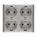 Simon 54 WMEW-22411N-043 Gniazdo poczwórne Schuko natynkowe z przesłonami torów prądowych wersja skandynawska 16A, 250V~, szybkozłącza; srebrny mat