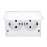 Simon 54 WMEW-32211x-101 Gniazdo podwójne Schuko natynkowe bryzgoszczelne IP44 z przesłonami wersja skandynawska 16A, 250V~, zaciski śrubowe; biały