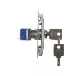 Simon Basic WMUL-0K04Px-4011 Łącznik chwilowy roletowy z kluczem, 3 pozycyjny, „I-0-II" 2 styki N/O. Możliwość wyjęcia klucza tylko w pozycji 0; srebrny mat