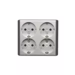 Simon 54 WMEW-22411x-043 Gniazdo poczwórne Schuko natynkowe z przesłonami torów prądowych wersja skandynawska 16A, 250V~, zaciski śrubowe; srebrny mat