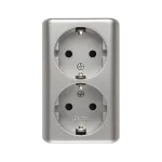 Simon 54 WMEW-22211C-043 Gniazdo podwójne Schuko natynkowe z przesłonami torów prądowych wersja skandynawska 16A, 250V~, szybkozłącza; srebrny mat