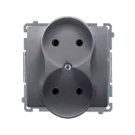 Simon Basic WMUW-00201M-4011 Gniazdo wtyczkowe podwójne bez uziemienia (moduł) z przesłonami torów prądowych, Σ16A, 250V~, zaciski śrubowe; srebrny mat