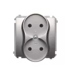 Simon Basic WMUW-00201M-4011 Gniazdo wtyczkowe podwójne bez uziemienia (moduł) z przesłonami torów prądowych, Σ16A, 250V~, zaciski śrubowe; srebrny mat