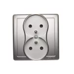 Simon Basic WMUW-10210x-4011 Gniazdo wtyczkowe z uziemieniem podwójne, monoblok, 16A, 250V~, zaciski śrubowe; srebrny mat Kompletne - nie do ramek