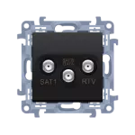 Simon 10 WC-ASK2Fxx-01-49xx Gniazdo antenowe satelitarne podwójne SAT-SAT-RTV (moduł), 1x wejście: 5 MHz-2,4 GHz; czarny