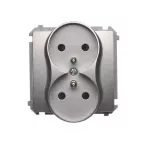 Simon Basic WMUW-00211M-4011 Gniazdo wtyczkowe podwójne z uziemieniem (moduł), z przesłonami torów prądowych, Σ16A, 250V~, zaciski śrubowe; srebrny mat