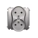 Simon Basic WMUW-00210M-4011 Gniazdo wtyczkowe podwójne z uziemieniem (moduł), Σ16A, 250V~, zaciski śrubowe; srebrny mat