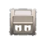 Simon Basic WMUK-P2xP0x-H013 Pokrywa gniazd teleinformatycznych na wkłady RJ typu: Panduit, skośna podwójna z polem opisowym. Montaż do puszki na wkręty; satynowy