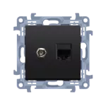 Simon 10 WC-ASFR455-01-49XX Gniazdo antenowe typu "F" + RJ45 kat.5e (moduł); czarny