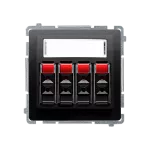 Simon Basic WMUG-04000x-Y011 Gniazdo głośnikowe 4-krotne z polem opisowym (moduł). Do podłączenia 4 kolumn głośnikowych. Mocowanie gniazda na łapki i wkręty; czarny