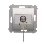 Simon 54 WMDL-0K01xx-043 Łącznik na kluczyk jednobiegunowy (moduł) 2 pozycyjny „0-I” styk N/O, 5 A, 250~. Możliwość wyjęcia klucza w każdej pozycji; srebrny mat