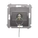 Simon 54 WMDL-0K01Px-048 Łącznik na kluczyk chwilowy – przycisk (moduł) 2 pozycyjny „0-I” styk N/O, 5 A, 250~. Możliwość wyjęcia klucza tylko w pozycji 0; antracyt