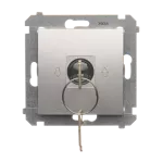 Simon 54 WMDL-0K04xx-043 Łącznik na kluczyk roletowy 1-bieg.(moduł) 3 pozycyjny „I-0-II" 2 styki N/O, 5A, 250~. Możliwość wyjęcia klucza w każdej pozycji; srebrny mat