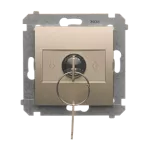 Simon 54 WMDL-0K04xx-044 Łącznik na kluczyk roletowy 1-bieg.(moduł) 3 pozycyjny „I-0-II" 2 styki N/O, 5A, 250~. Możliwość wyjęcia klucza w każdej pozycji; złoty mat