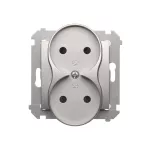 Simon 54 WMDW-00200M-043 Gniazdo wtyczkowe bez uziemienia z przesłonami podwójne (moduł) 16A, 250V~, zaciski śrubowe; srebrny mat Do ramek S54 PREMIUM