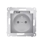 Simon 54 WMDW-53121x-043 Gniazdo wtyczkowe do wersji IP44 bez uszczelki (moduł) 16A, 250V~, zaciski śrubowe, klapka transparentna; srebrny mat Wymagana uszczelka ramki