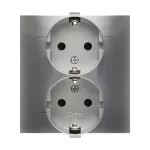 Simon 54 WMDW-12211N-043 Gniazdo Schuko z przesłonami podwójne 16A, 250V~, zaciski śrubowe; srebrny mat