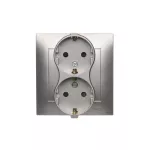 Simon 54 WMDW-12211N-043 Gniazdo Schuko z przesłonami podwójne 16A, 250V~, zaciski śrubowe; srebrny mat