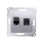 Simon 54 WMDK-0620xx-043 Gniazdo komputerowe podwójne RJ45 kategoria 6, z przesłoną przeciwkurzową (moduł); srebrny mat