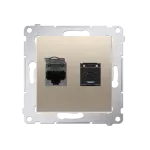 Simon 54 WMDK-0620xx-044 Gniazdo komputerowe podwójne RJ45 kategoria 6, z przesłoną przeciwkurzową (moduł); złoty mat