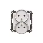 Simon 55 WMDW-00210N-143 Gniazdo wtyczkowe podwójne z uziemieniem z przesłonami (moduł) 16 A, 250 V~, szybkozłącza; Aluminium mat