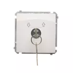 Simon Basic WMUL-0K04Px-1011 Łącznik chwilowy roletowy z kluczem, 3 pozycyjny, „I-0-II" 2 styki N/O. Możliwość wyjęcia klucza tylko w pozycji 0; biały