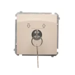 Simon Basic WMUL-0K04Px-9011 Łącznik chwilowy roletowy z kluczem, 3 pozycyjny, „I-0-II" 2 styki N/O. Możliwość wyjęcia klucza tylko w pozycji 0; beż