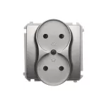 Simon Basic WMUW-00201M-H011 Gniazdo wtyczkowe podwójne bez uziemienia (moduł) z przesłonami torów prądowych, Σ16A, 250V~, zaciski śrubowe; satynowy