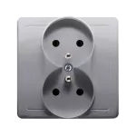 Simon Basic WMUW-10210x-J011 Gniazdo wtyczkowe z uziemieniem podwójne, monoblok, 16A, 250V~, zaciski śrubowe; stal inox Kompletne - nie do ramek