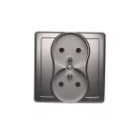 Simon Basic WMUW-10210x-J011 Gniazdo wtyczkowe z uziemieniem podwójne, monoblok, 16A, 250V~, zaciski śrubowe; stal inox Kompletne - nie do ramek