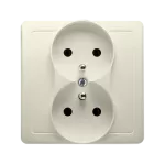 Simon Basic WMUW-10211x-9011 Gniazdo wtyczkowe z uziemieniem podwójne, monoblok, z przesłonami torów prądowych 16A, 250V~, zaciski śrubowe; beż Kompletne - nie do ramek