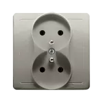 Simon Basic WMUW-10211z-H011 Gniazdo wtyczkowe z uziemieniem podwójne, monoblok, z przesłonami torów prądowych 16A, 250V~, zaciski śrubowe; satynowy Kompletne - nie do ramek