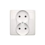Simon Basic WMUW-10200x-1011 Gniazdo wtyczkowe bez uziemienia podwójne, monoblok, 16A, 250V~, zaciski śrubowe; biały Kompletne - nie do ramek
