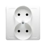 Simon Basic WMUW-10201x-1011 Gniazdo wtyczkowe bez uziemienia podwójne, monoblok, z przesłonami torów prądowych 16A, 250V~, zaciski śrubowe; biały Kompletne - nie do ramek
