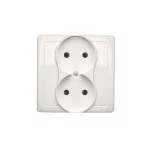 Simon Basic WMUW-10201x-1011 Gniazdo wtyczkowe bez uziemienia podwójne, monoblok, z przesłonami torów prądowych 16A, 250V~, zaciski śrubowe; biały Kompletne - nie do ramek