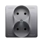 Simon Basic WMUW-10201x-J011 Gniazdo wtyczkowe bez uziemienia podwójne, monoblok, z przesłonami torów prądowych 16A, 250V~, zaciski śrubowe; stal inox Kompletne - nie do ramek