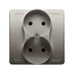 Simon Basic WMUW-10201x-H011 Gniazdo wtyczkowe bez uziemienia podwójne, monoblok, z przesłonami torów prądowych 16A, 250V~, zaciski śrubowe; satynowy Kompletne - nie do ramek