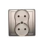 Simon Basic WMUW-10201x-H011 Gniazdo wtyczkowe bez uziemienia podwójne, monoblok, z przesłonami torów prądowych 16A, 250V~, zaciski śrubowe; satynowy Kompletne - nie do ramek