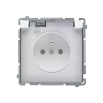 Simon Basic WMUW-53111x-1021 Gniazdo wtyczkowe z uziemieniem, z przesł. torów prądowych, bryzgoszczelne IP44 (moduł) 16A, 250V~, zaciski śrubowe, klapka transp.; biały