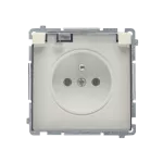 Simon Basic WMUW-53111x-9021 Gniazdo wtyczkowe z uziemieniem, z przesł. torów prądowych, bryzgoszczelne IP44 (moduł) 16A, 250V~, zaciski śrubowe, klapka transp.; beż