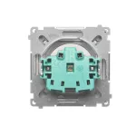 Simon Basic WMUW-53111x-J021 Gniazdo wtyczkowe z uziemieniem, z przesł. torów prądowych, bryzgoszczelne IP44 (moduł) 16A, 250V~, zaciski śrubowe, klapka transp.; stal inox