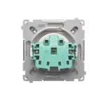 Simon Basic WMUW-53111x-H021 Gniazdo wtyczkowe z uziemieniem, z przesł. torów prądowych, bryzgoszczelne IP44 (moduł) 16A, 250V~, zaciski śrubowe, klapka transp.; satynowy