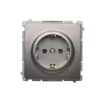 Simon Basic WMUW-02111x-J011 Gniazdo wtyczkowe z uziemieniem Schuko (moduł) z przesłonami torów prądowych,16A, 250V~, zaciski śrubowe; stal inox