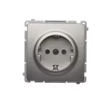 Simon Basic WMUW-02111x-H011 Gniazdo wtyczkowe z uziemieniem Schuko (moduł) z przesłonami torów prądowych,16A, 250V~, zaciski śrubowe; satynowy