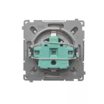 Simon Basic WMUW-02111x-H011 Gniazdo wtyczkowe z uziemieniem Schuko (moduł) z przesłonami torów prądowych,16A, 250V~, zaciski śrubowe; satynowy